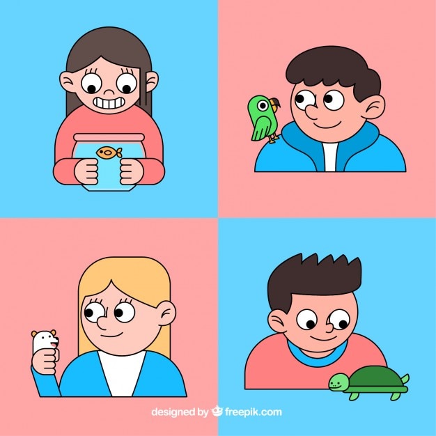 Vector niños con mascotas dibujados a mano