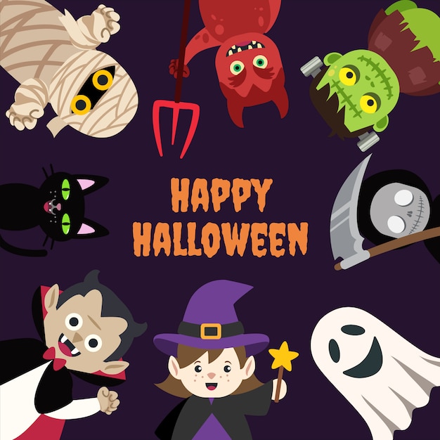 Niños monstruo de dibujos animados de halloween con espacio