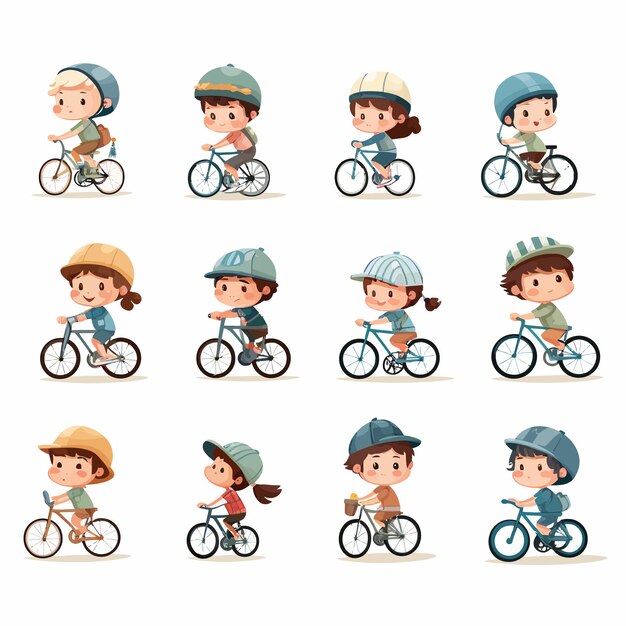 Niños montando bicicletas vector