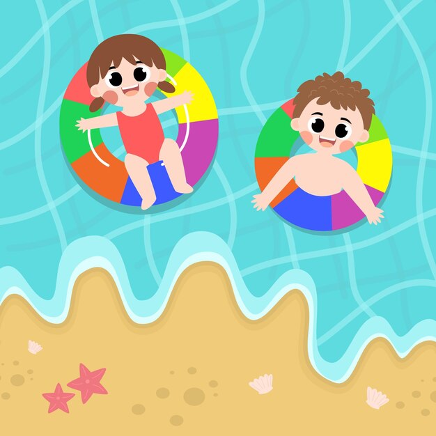 Niños nadando en el mar en verano.