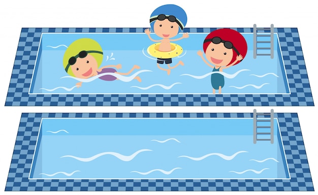 Vector niños nadando en la piscina