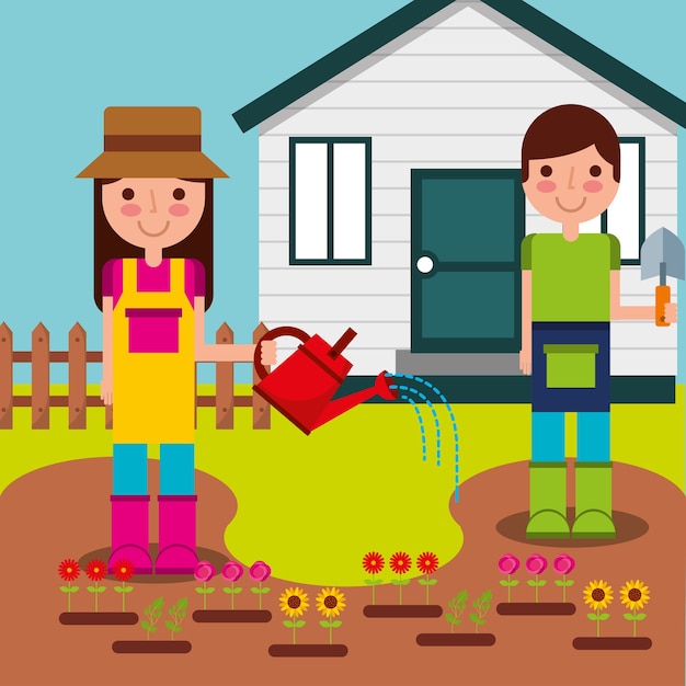 Vector niños y niñas jardineros