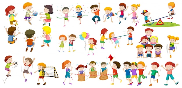 Vector niños y niñas realizando diferentes actividades