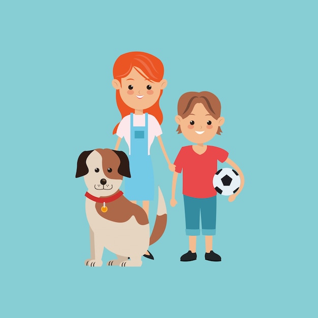 Niños niño y niña con imagen de perro