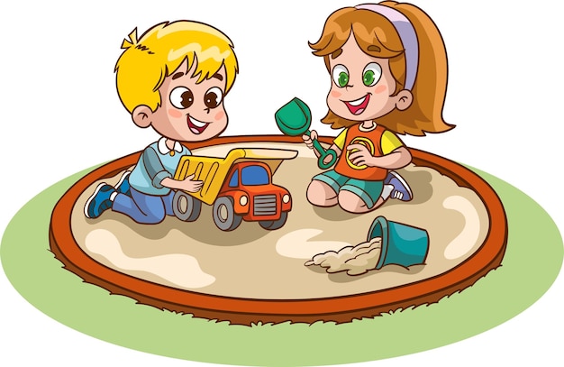niños niños jugando parque infantil ilustración vectorial Ilustración de un niño y una niña jugando