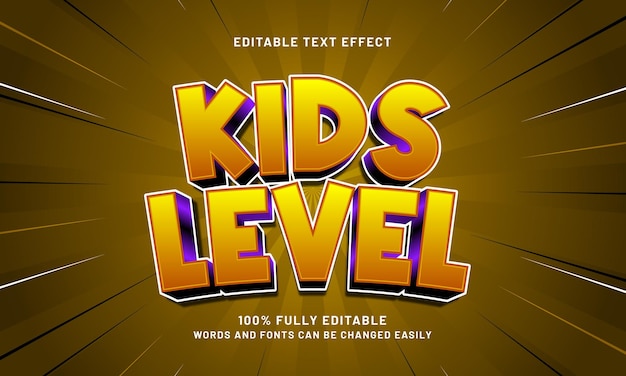 niños nivel de efecto de texto editable con un estilo de texto de juego y juego