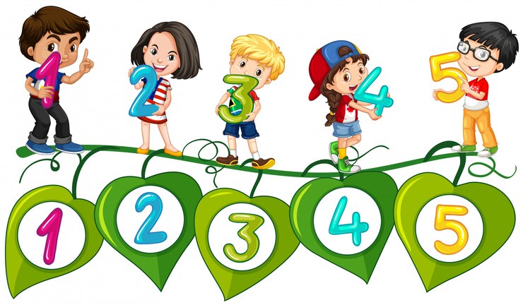 Vector niños y números del uno al cinco