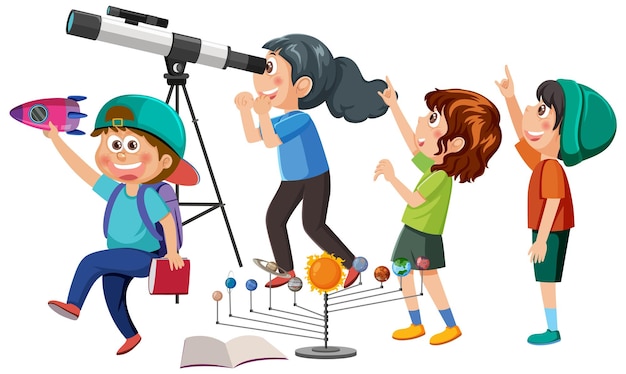 Niños observando a través del telescopio