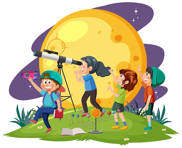 Niños observando a través del telescopio