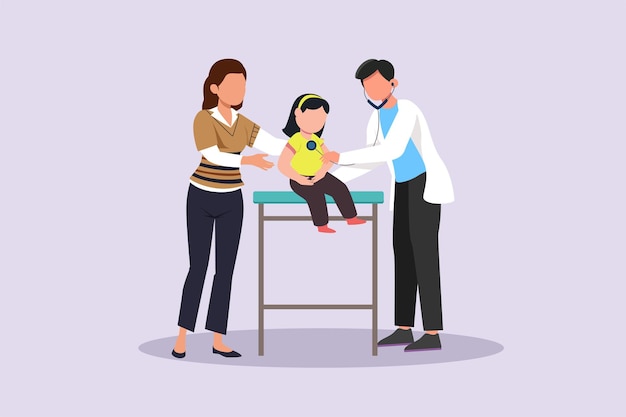 Niños, padres y médicos, crianza de los hijos en el concepto de atención médica, ilustración vectorial plana coloreada aislada
