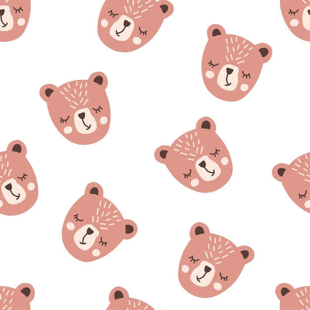 Niños patrón sin costuras con caras de oso lindo lúdico en colores suaves