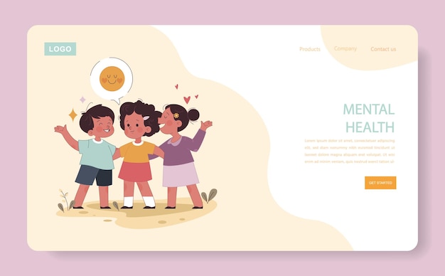 Vector niños pequeños en edad preescolar amistad web banner o página de aterrizaje impacto positivo del padre