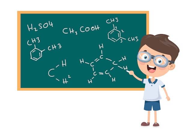 Niños pequeños estudiando clase de química