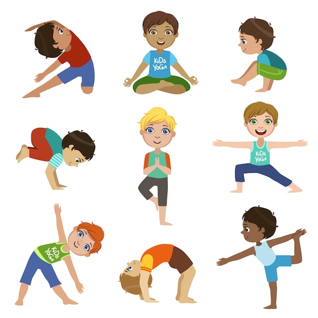 Vector niños pequeños haciendo set de yoga