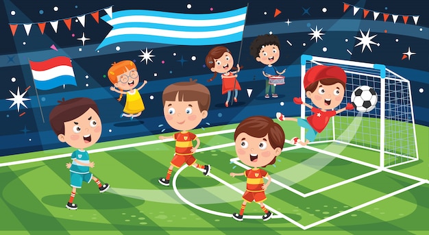 Niños pequeños jugando al fútbol al aire libre