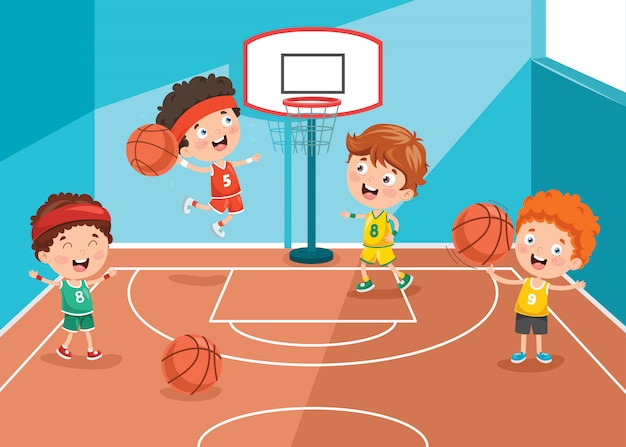 Niños pequeños jugando baloncesto