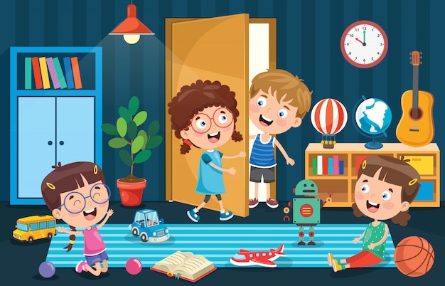 Niños pequeños jugando en la habitación