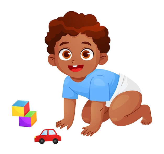 Vector niños pequeños y lindos en pañales niños afroamericanos