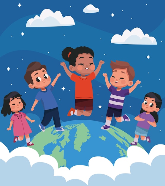 Niños pequeños en el planeta tierra