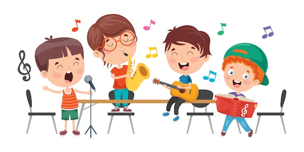 Niños pequeños tocando música en el aula