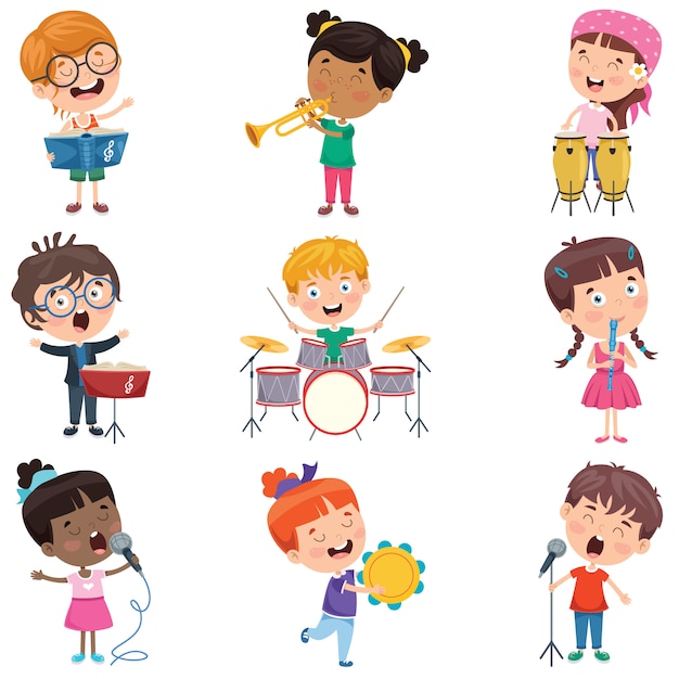 Niños pequeños tocando varios instrumentos