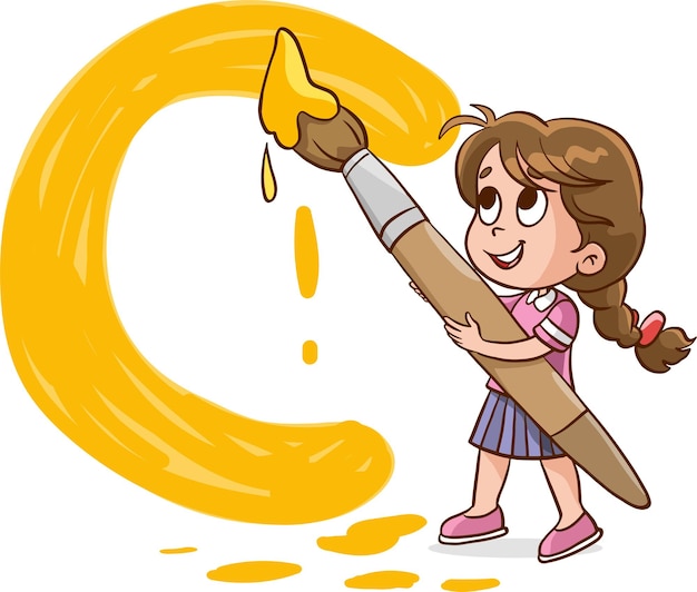 Niños pintando y dibujos en el vector del alfabeto de pared