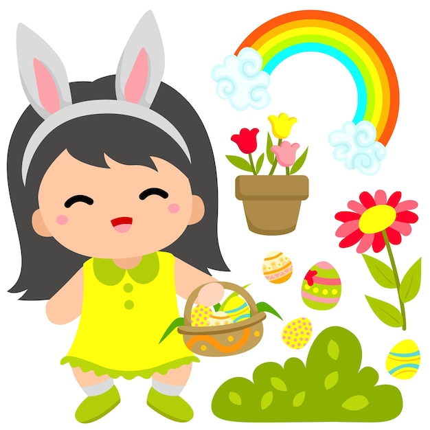 Vector niños pintando juego de pegatinas de huevos de pascua