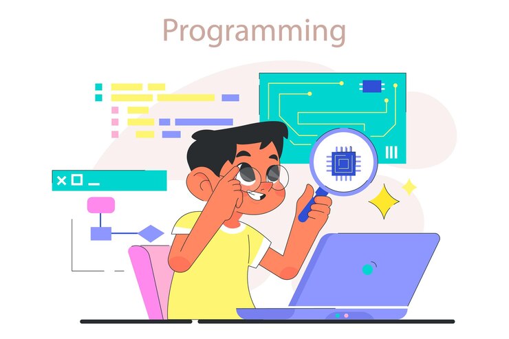 Vector los niños programan tecnologías de juegos de inteligencia artificial informática