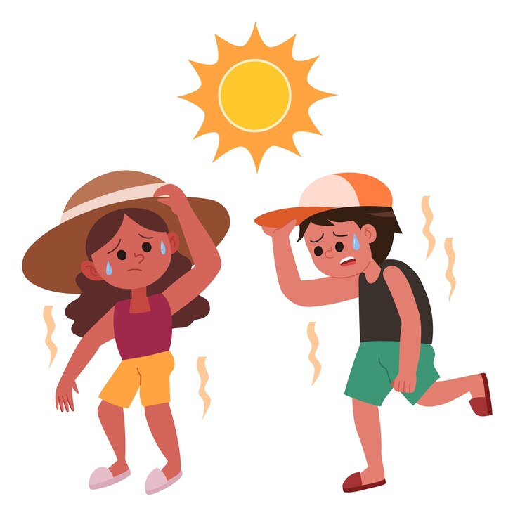 Vector niños que sufren de vector de calor