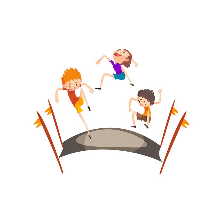 Vector niños rebotando divirtiéndose en el vector de trampolín ilustración aislada sobre fondo blanco