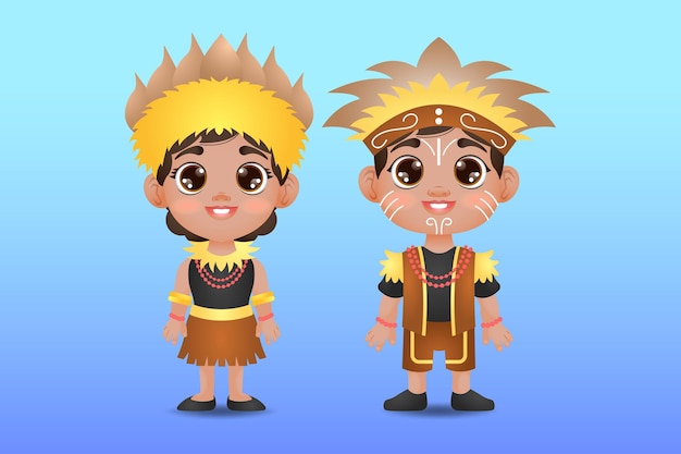 Vector niños en ropa tradicional de papúa indonesia