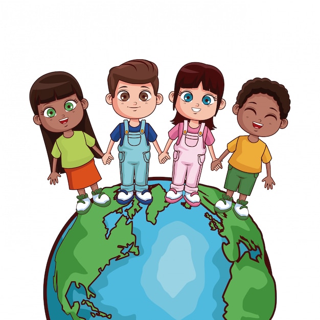 Vector niños salvando dibujos animados del mundo