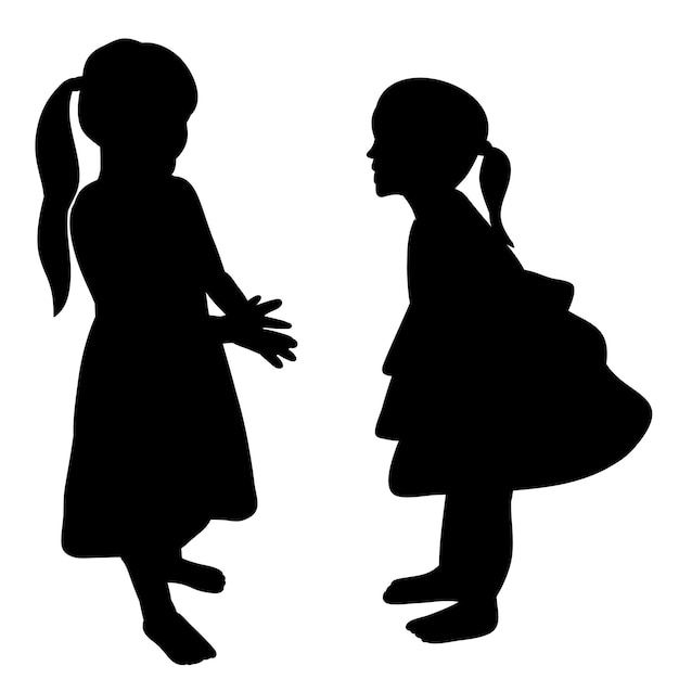 Vector niños de silueta sobre un fondo blanco, novia de niñas pequeñas