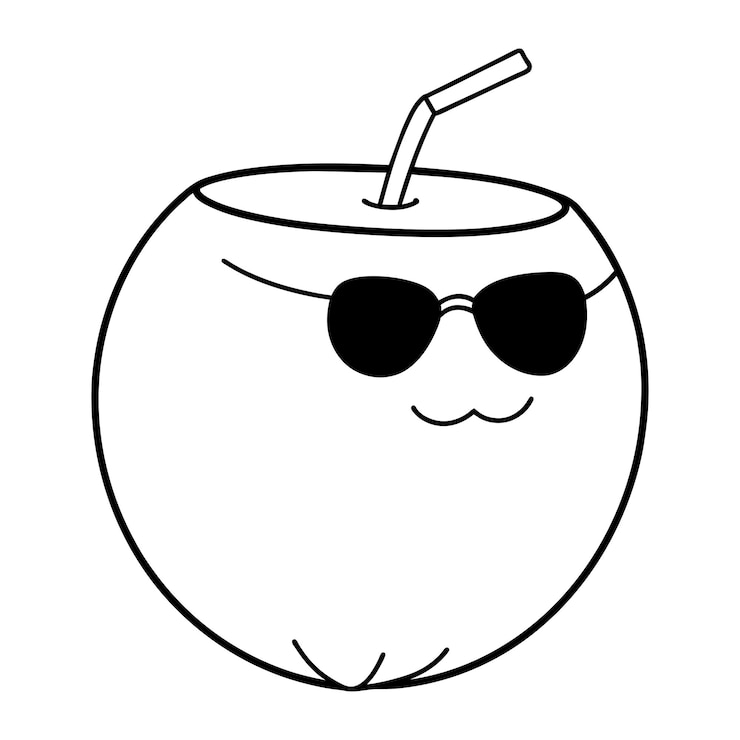 niños simples alegres coco usando gafas de sol con contorno de paja dibujando vector en bg blanco