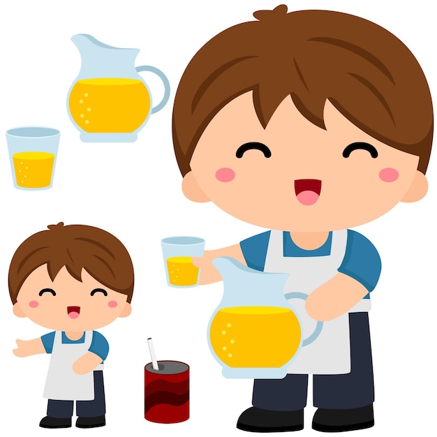 Niños sirviendo jugos y bebidas clipart cute boy