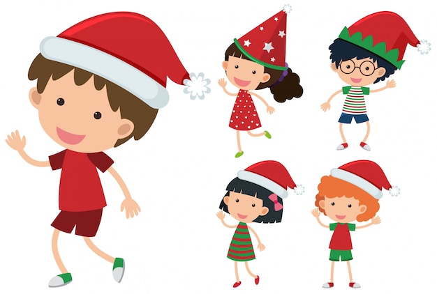 Niños con sombreros de Navidad
