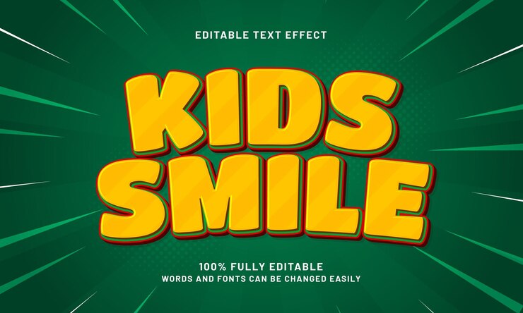 Vector niños sonríen efectos de texto editables con un tema de alegría y juego