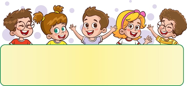 Los niños sostienen un cartel grandeIlustración vectorial de niños en edad escolarLos niños sostienen un cartel grande