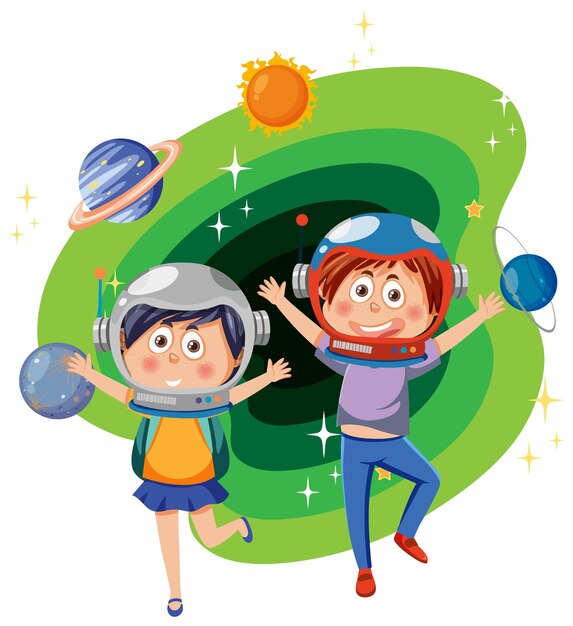 Vector niños en tema de astronomía