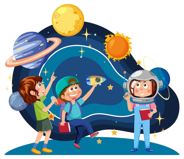 Vector niños en tema de astronomía