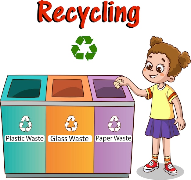 niños tirando basura en el vector de dibujos animados de la papelera de reciclaje