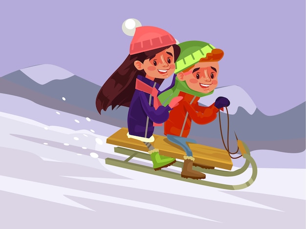 Niños toboganes de invierno.