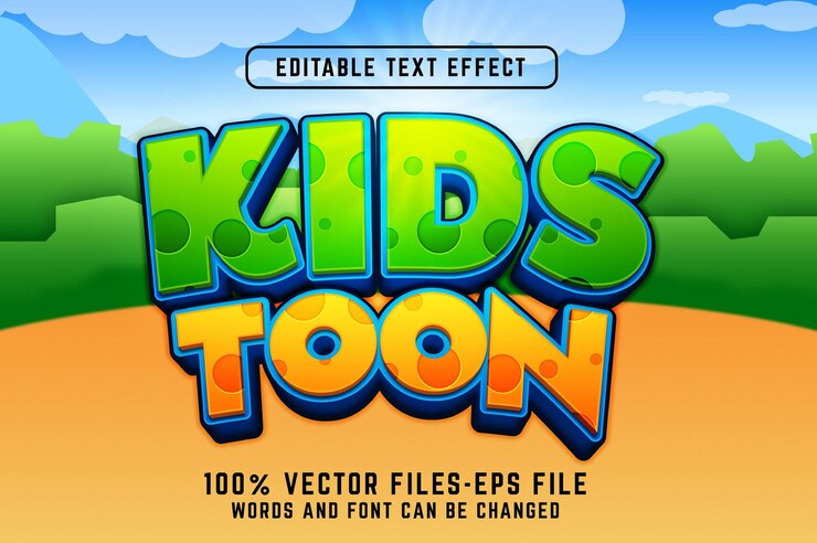 Vector niños toon 3d dibujos animados efecto de texto vectores premium