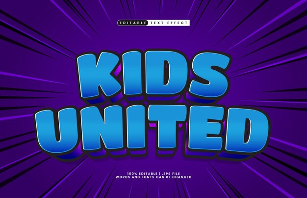 niños unidos efecto de texto editable con un estilo de texto para niños y juegos