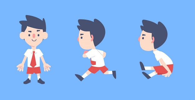 Niños en uniforme corriendo y saltando ilustración de personajes