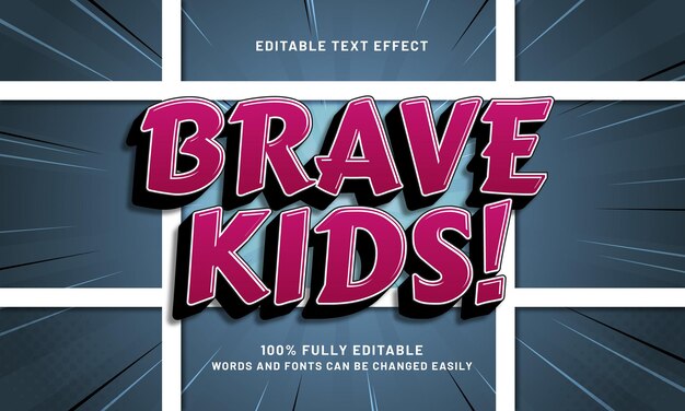 niños valientes efectos de texto editables con un tema de cómics y niños