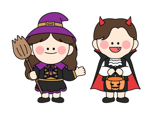 niños vestidos de bruja y Drácula