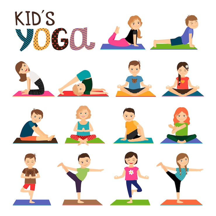 Vector niños yoga vector iconos conjunto
