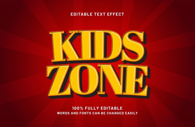niños zona efecto de texto editable en el estilo de texto de juego y héroe