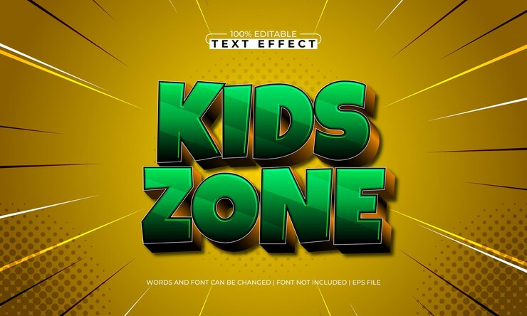 Vector niños zona efecto de texto editable con un estilo de texto de niños y dibujos animados